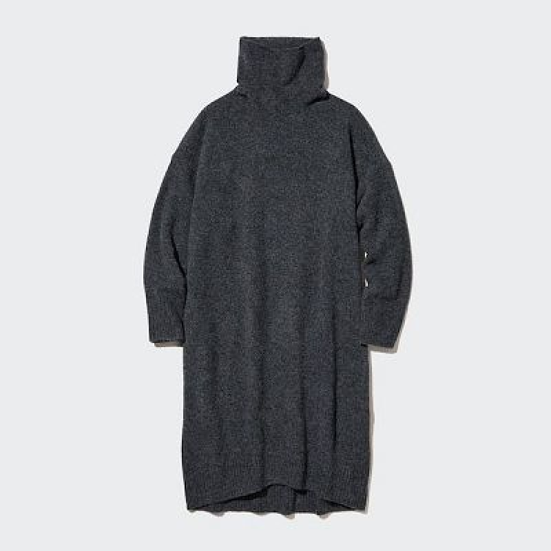 Women Uniqlo Souffle Yarn Turtleneck Dress Grey | 9224607
