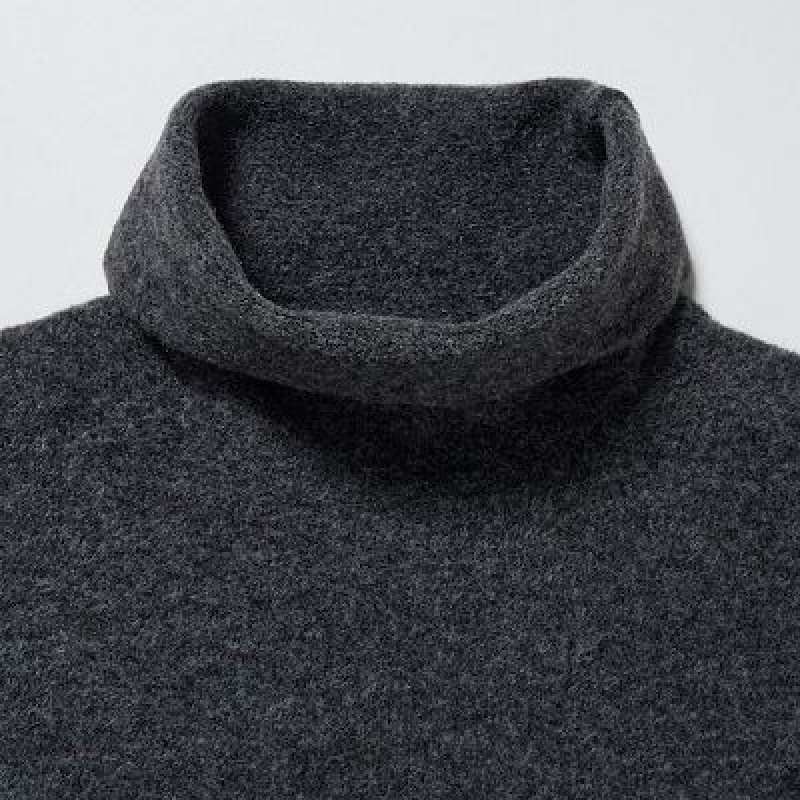 Women Uniqlo Souffle Yarn Turtleneck Dress Grey | 9224607
