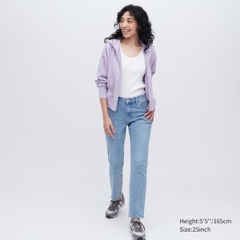 Women Uniqlo Stretch Slim Straight Jeans Blue | 4895445