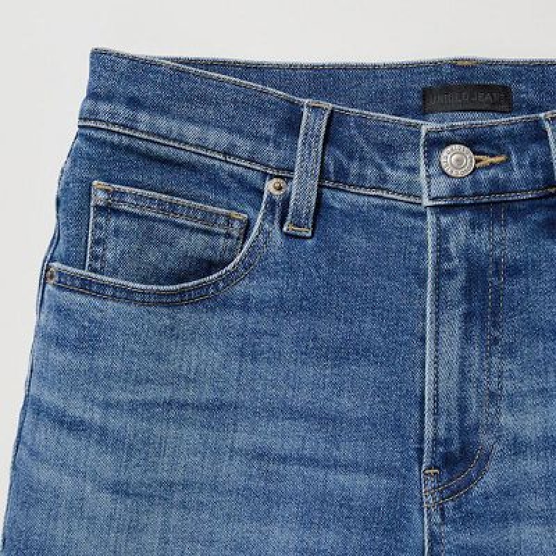 Women Uniqlo Stretch Slim Straight Jeans Navy | 7961567