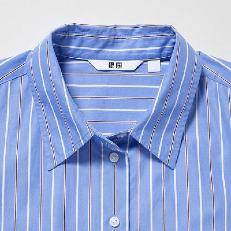 Women Uniqlo Striped Cotton Long-Sleeve Dress Blue | 348666
