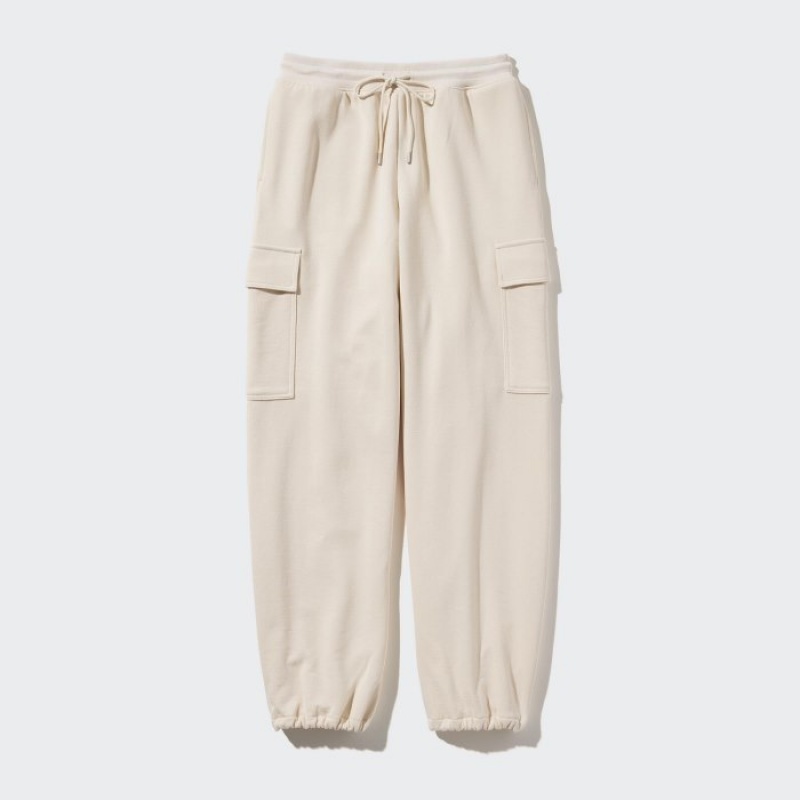 Women Uniqlo Sweat Cargo Pants White | 409525
