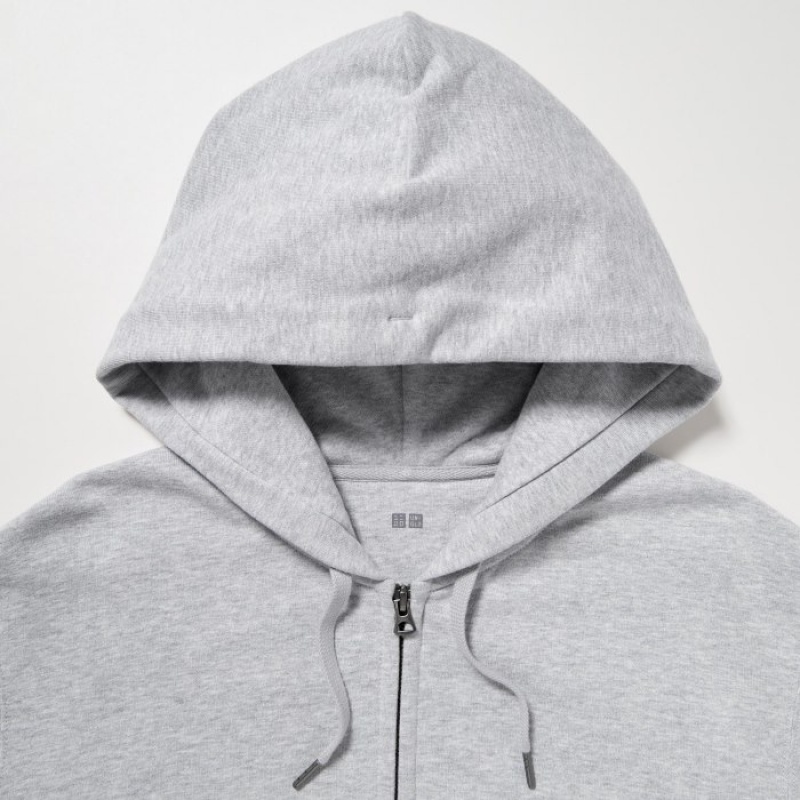 Women Uniqlo Sweat Full-Zip Long-Sleeve Hoodie Grey | 7889328