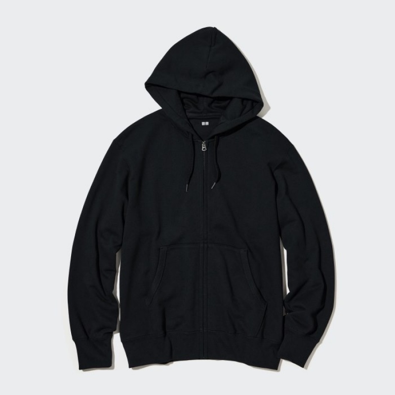 Women Uniqlo Sweat Full-Zip Long-Sleeve Hoodie Black | 7647900