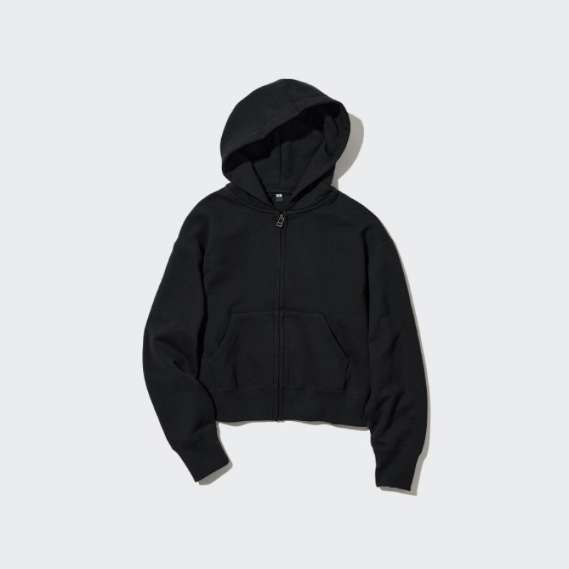 Women Uniqlo Sweat Full-Zip Long-Sleeve Hoodie Black | 126837