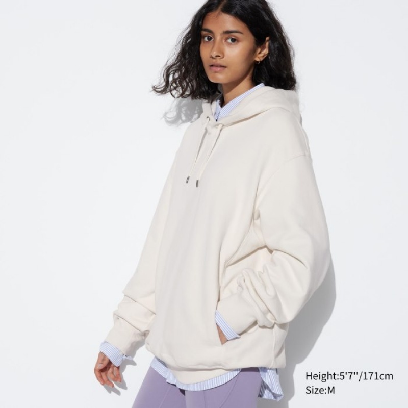 Women Uniqlo Sweat Pullover Hoodie White | 3769424