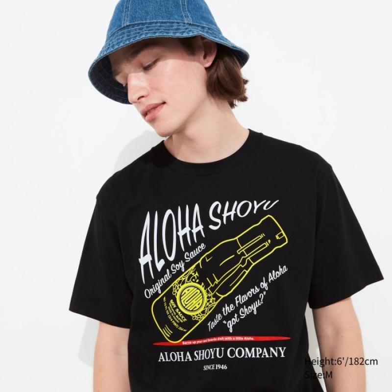 Women Uniqlo The Brands Hawaii UT Short-Sleeve Aloha Shoyu T Shirts Black | 5942405