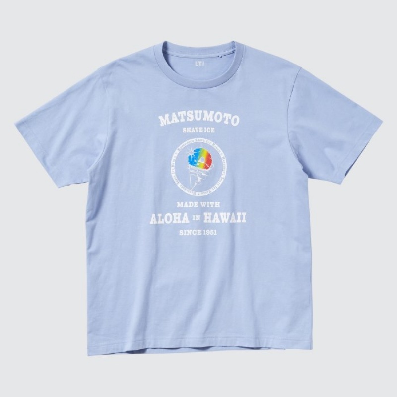 Women Uniqlo The Brands Hawaii UT Short-Sleeve Matsumoto Shave Ice T Shirts Blue | 2732374