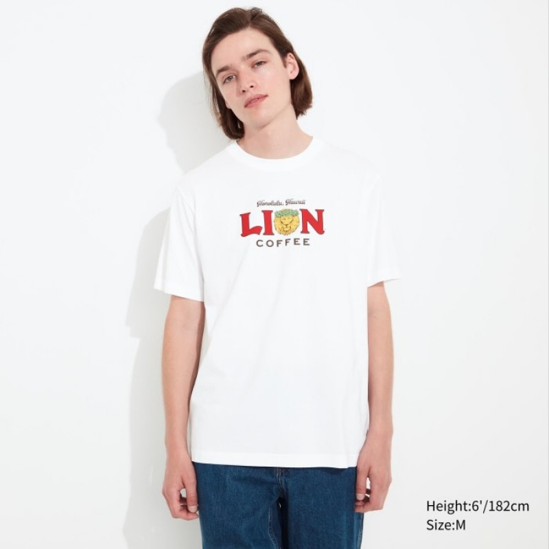 Women Uniqlo The Brands Hawaii UT Short-Sleeve Lion Coffee T Shirts White | 2237122