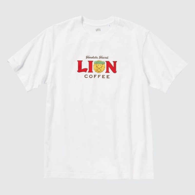 Women Uniqlo The Brands Hawaii UT Short-Sleeve Lion Coffee T Shirts White | 2237122