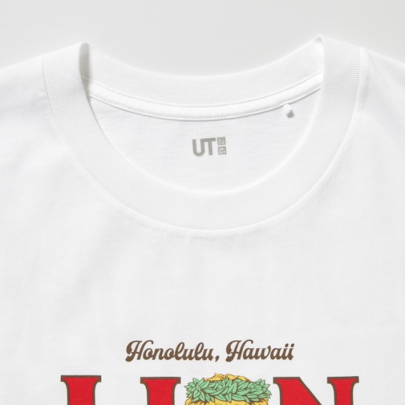Women Uniqlo The Brands Hawaii UT Short-Sleeve Lion Coffee T Shirts White | 2237122