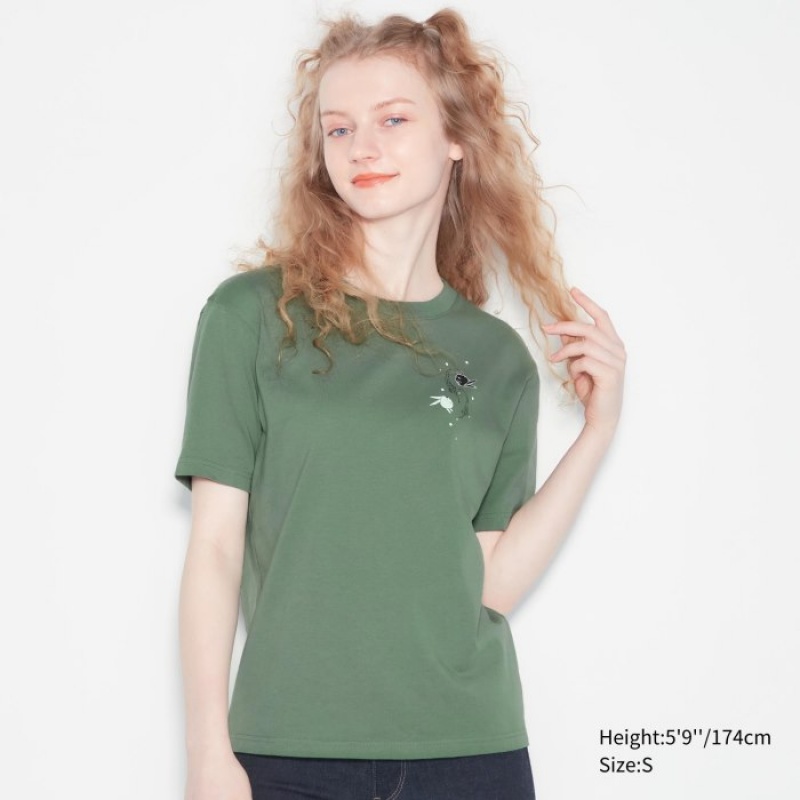 Women Uniqlo The World of CLAMP UT Short Sleeve T Shirts Green | 3879242