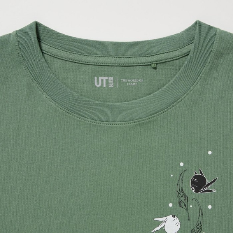 Women Uniqlo The World of CLAMP UT Short Sleeve T Shirts Green | 3879242