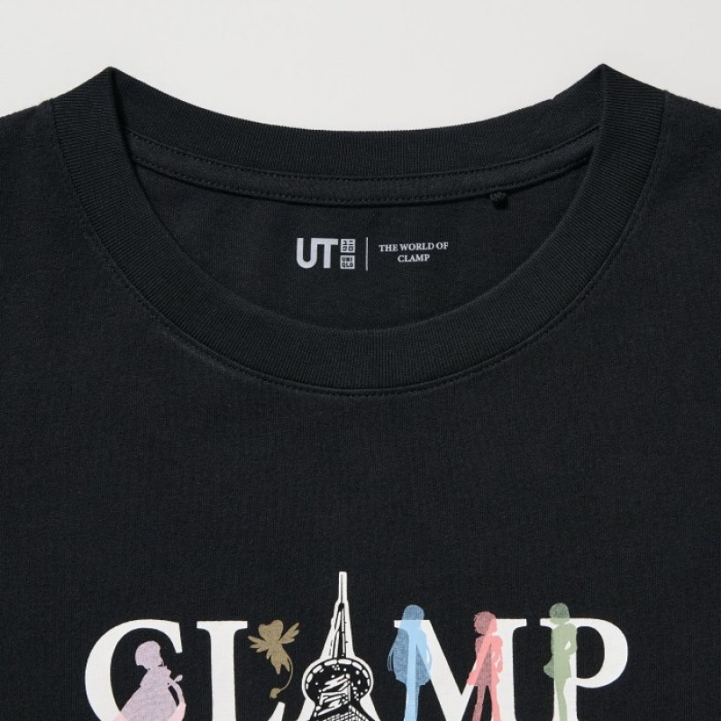 Women Uniqlo The World of CLAMP UT Short Sleeve T Shirts Black | 8023372