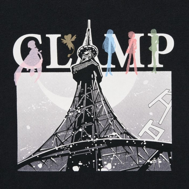 Women Uniqlo The World of CLAMP UT Short Sleeve T Shirts Black | 8023372
