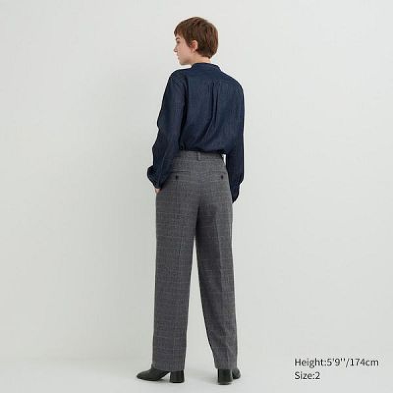Women Uniqlo Tweed Wide-Fit Pleated Pants Grey | 8535374