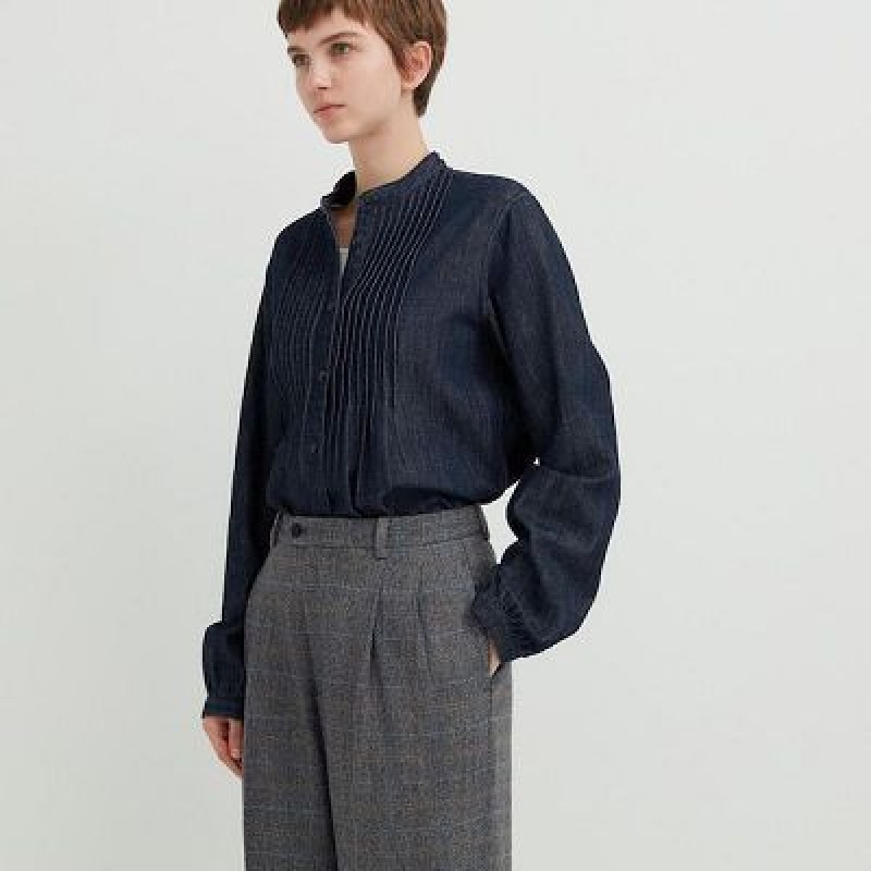 Women Uniqlo Tweed Wide-Fit Pleated Pants Grey | 8535374