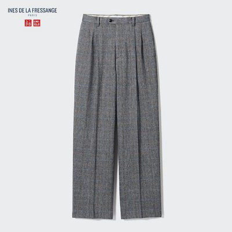 Women Uniqlo Tweed Wide-Fit Pleated Pants Grey | 8535374