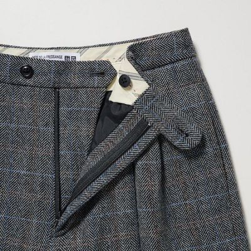 Women Uniqlo Tweed Wide-Fit Pleated Pants Grey | 8535374