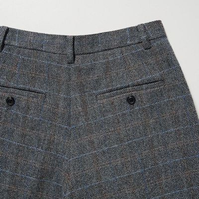Women Uniqlo Tweed Wide-Fit Pleated Pants Grey | 8535374