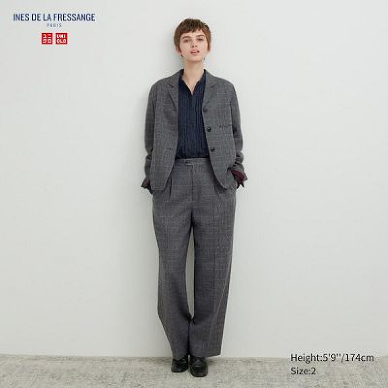 Women Uniqlo Tweed Wide-Fit Pleated Pants Grey | 8535374
