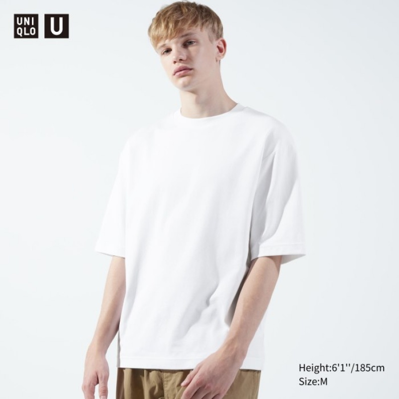 Women Uniqlo U AIRism Cotton Oversized Crew Neck Half-Sleeve T Shirts White | 6023095