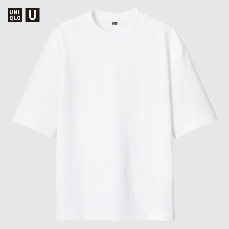 Women Uniqlo U AIRism Cotton Oversized Crew Neck Half-Sleeve T Shirts White | 4727801