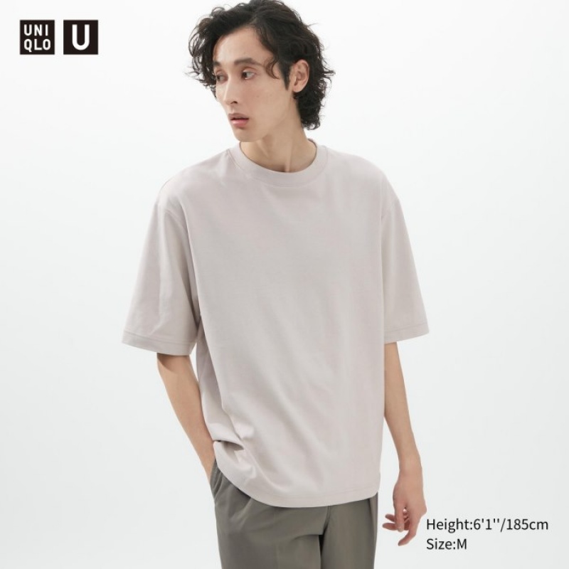 Women Uniqlo U AIRism Cotton Oversized Crew Neck Half-Sleeve T Shirts Grey | 1418153