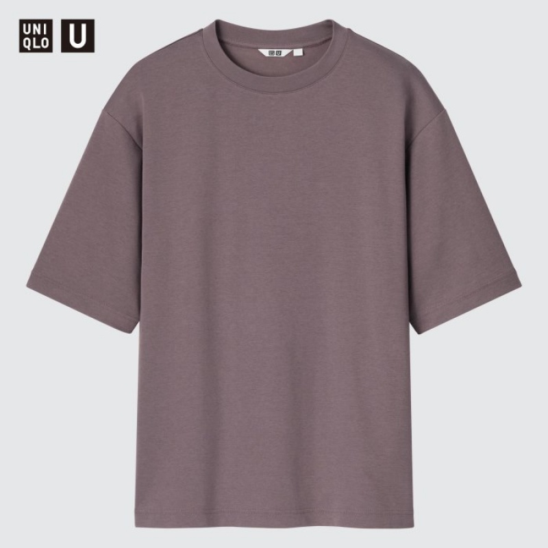 Women Uniqlo U AIRism Cotton Oversized Crew Neck Half-Sleeve T Shirts Pink | 1518190