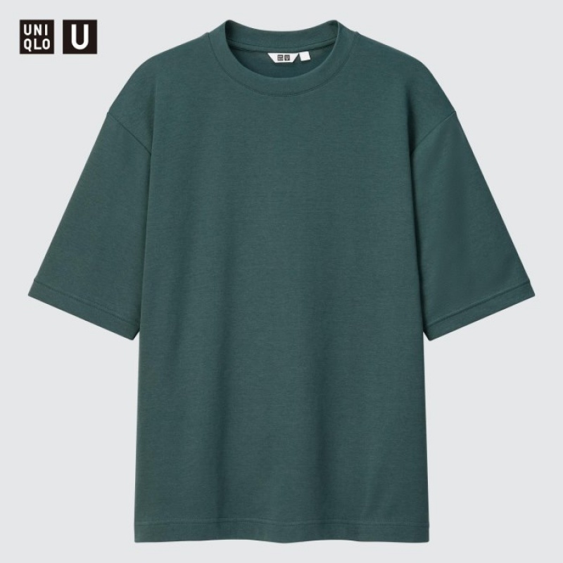 Women Uniqlo U AIRism Cotton Oversized Crew Neck Half-Sleeve T Shirts Olive | 3423840