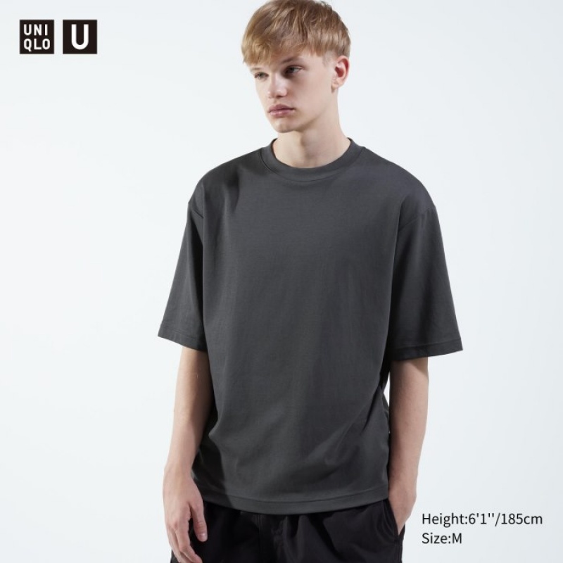 Women Uniqlo U AIRism Cotton Oversized Crew Neck Half-Sleeve T Shirts Grey | 8462340