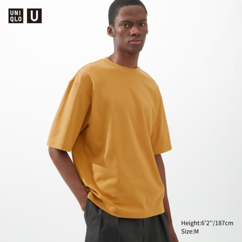 Women Uniqlo U AIRism Cotton Oversized Crew Neck Half-Sleeve T Shirts Orange | 481815