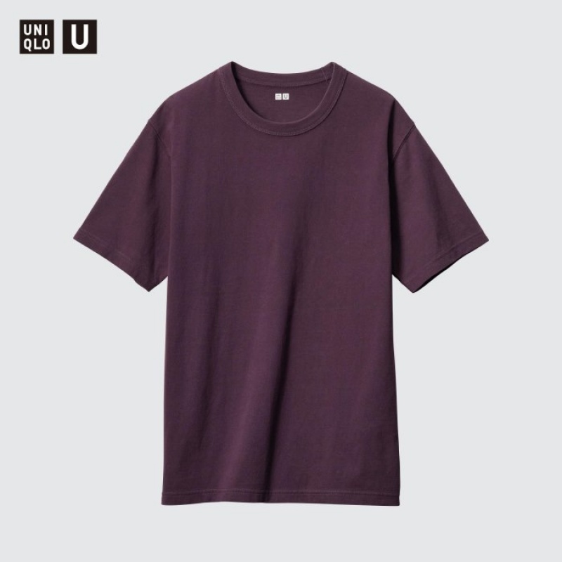 Women Uniqlo U Crew Neck Short-sleeve T Shirts Purple | 1757071