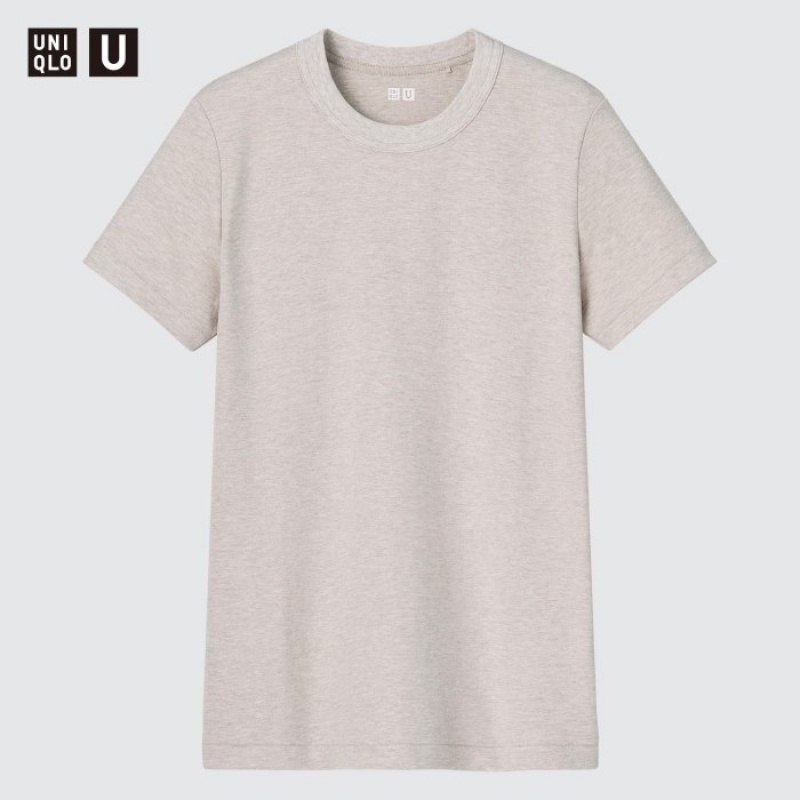 Women Uniqlo U Crew Neck Short-sleeve T Shirts Beige | 4896583