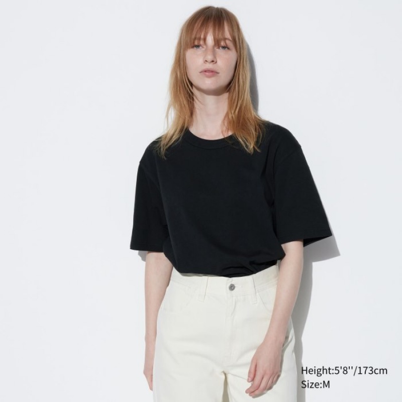 Women Uniqlo U Crew Neck Short-sleeve T Shirts Black | 7781204