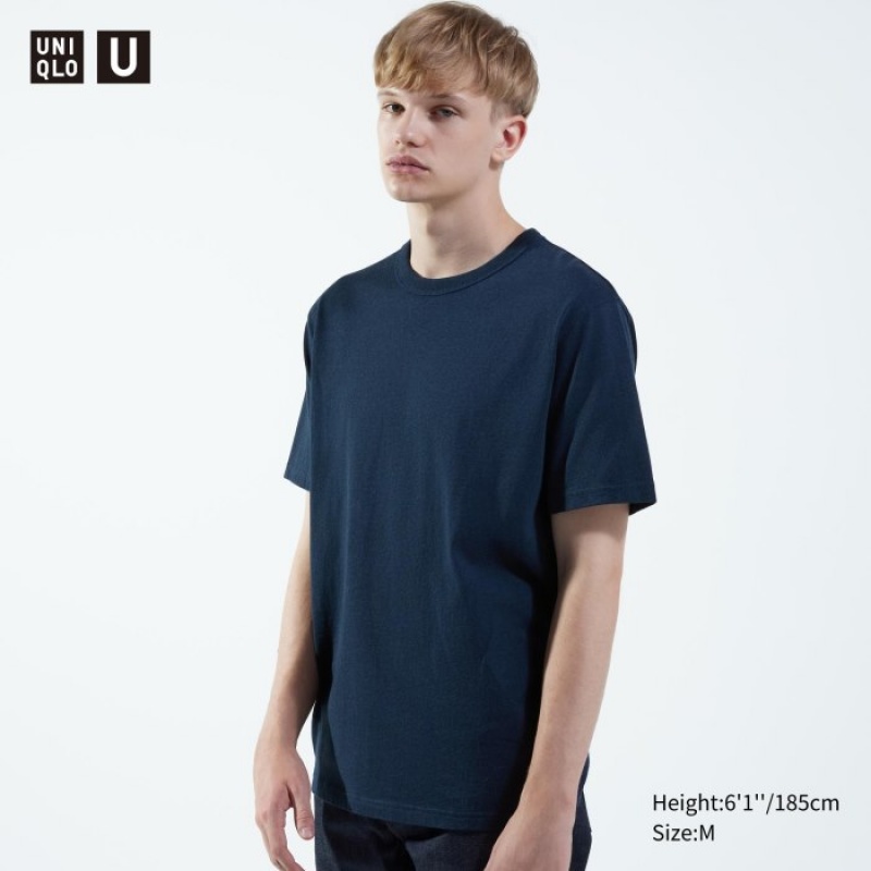 Women Uniqlo U Crew Neck Short-sleeve T Shirts Blue | 3387515