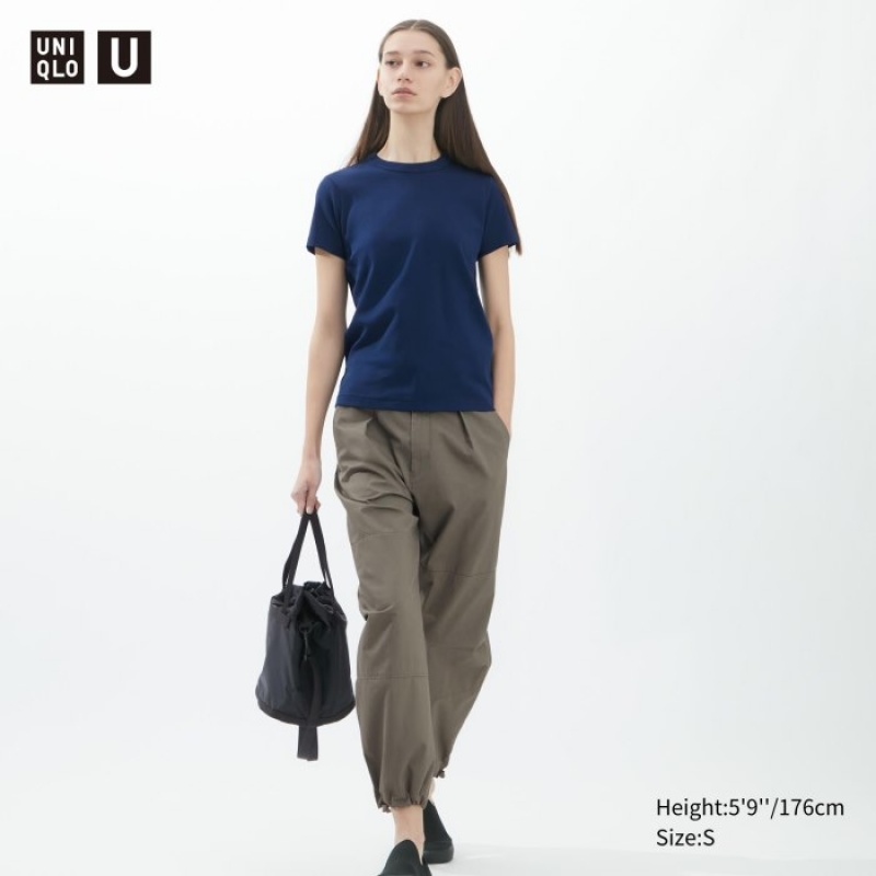 Women Uniqlo U Crew Neck Short-sleeve T Shirts Navy | 4281196