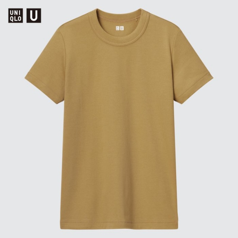 Women Uniqlo U Crew Neck Short-sleeve T Shirts Yellow | 6735489