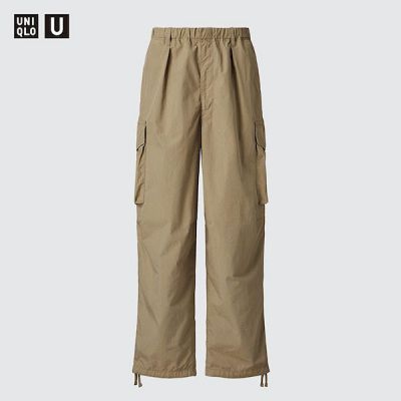 Women Uniqlo U Wide-Fit Parachute Cargo Pants Beige | 8183427