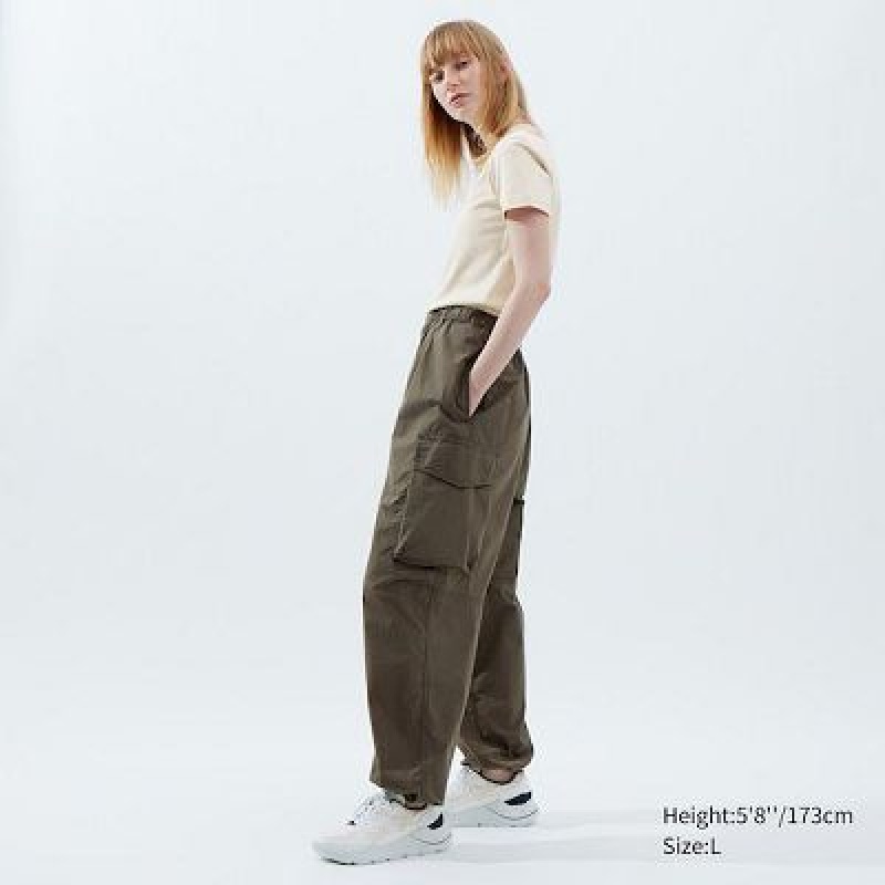 Women Uniqlo U Wide-Fit Parachute Cargo Pants Olive | 3120974