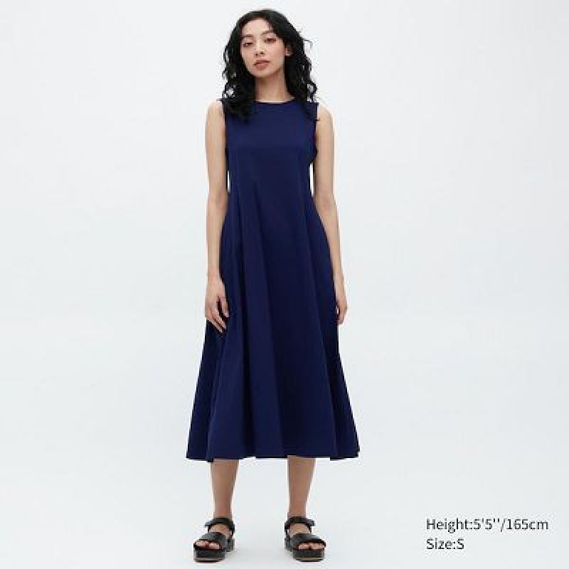 Women Uniqlo Ultra Stretch AIRism Sleeveless Dress Navy | 4032110