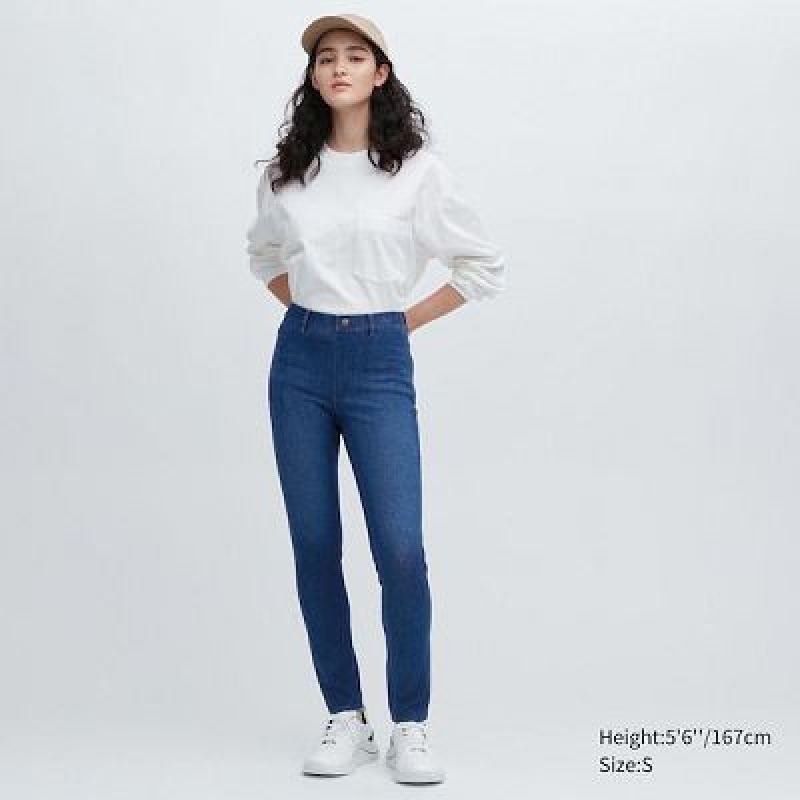 Women Uniqlo Ultra Stretch Denim Pants Navy | 9889650