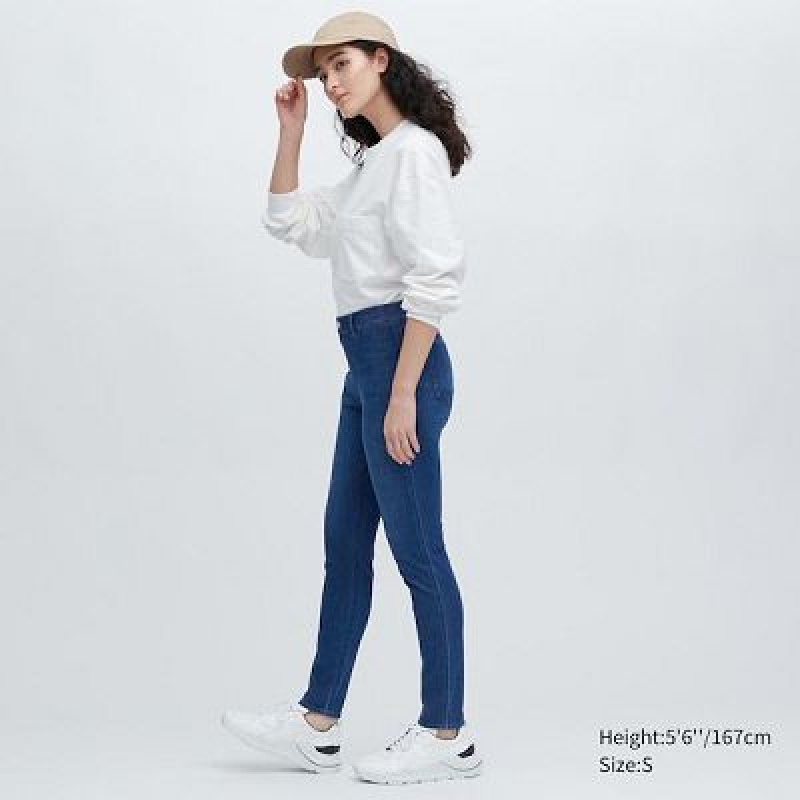 Women Uniqlo Ultra Stretch Denim Pants Navy | 9889650