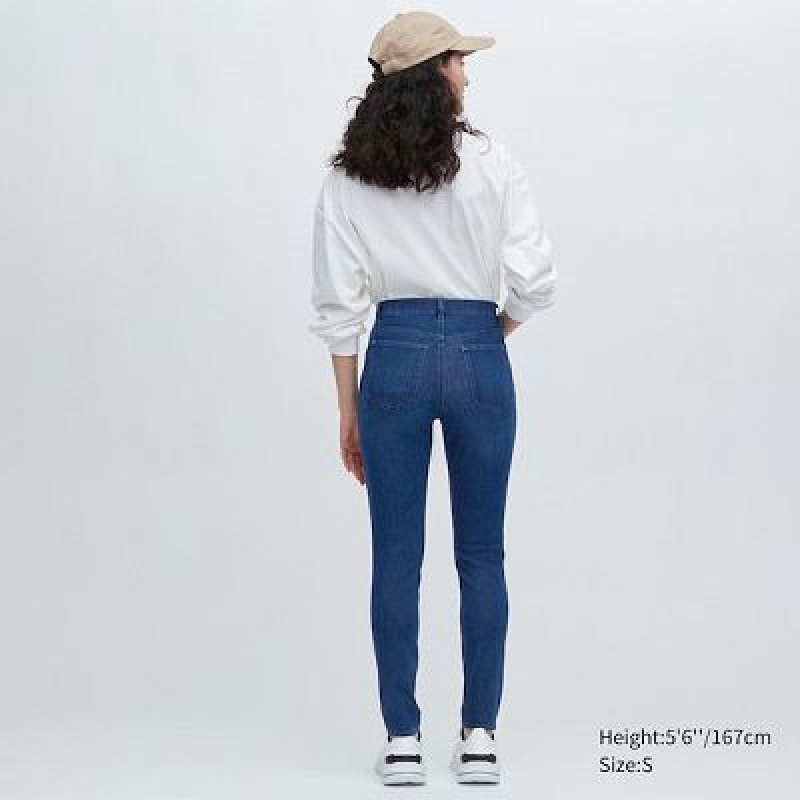 Women Uniqlo Ultra Stretch Denim Pants Navy | 9889650