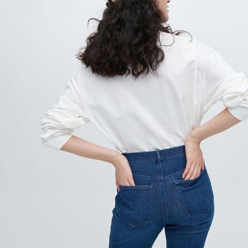 Women Uniqlo Ultra Stretch Denim Pants Navy | 9889650
