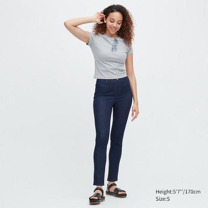 Women Uniqlo Ultra Stretch Denim Pants Navy | 9889650