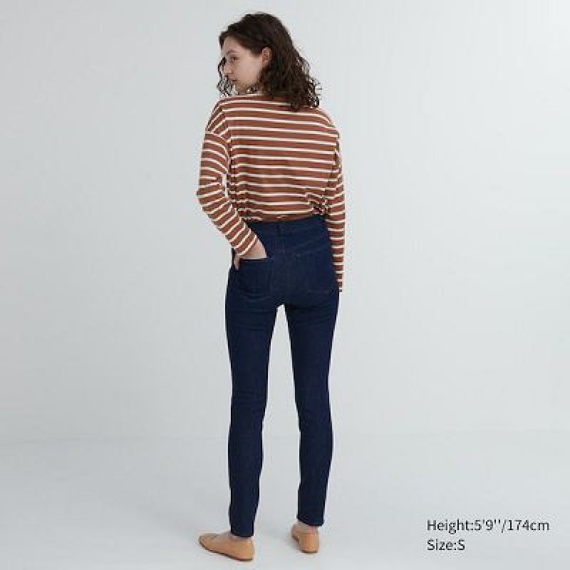 Women Uniqlo Ultra Stretch Denim Pants Navy | 705033