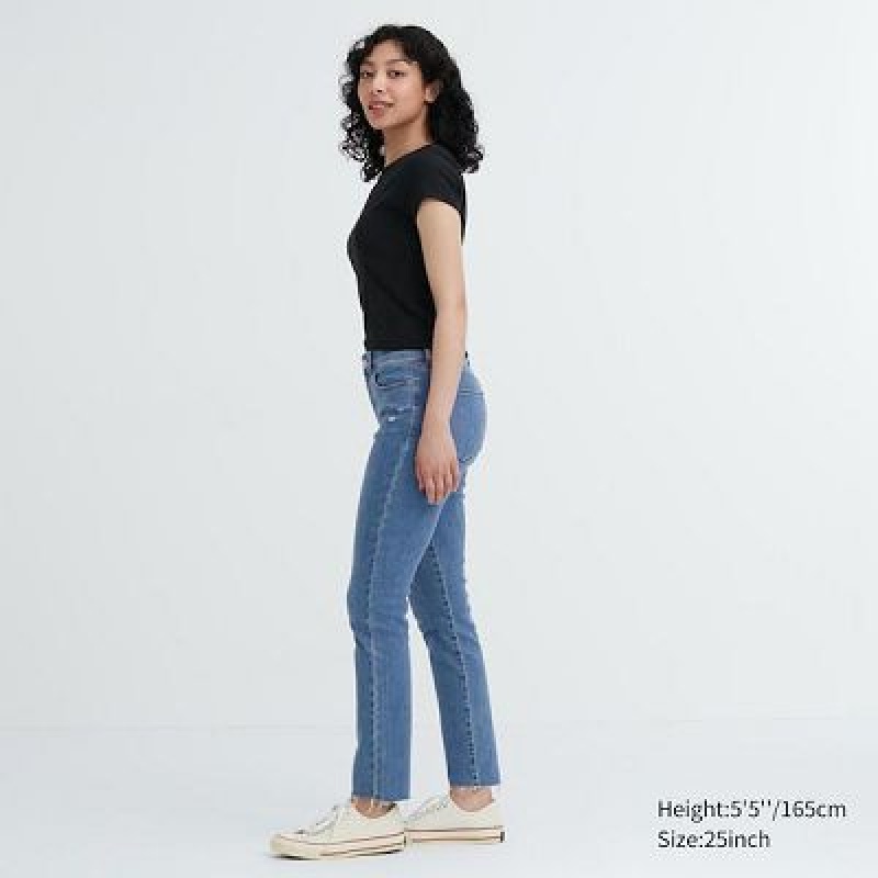 Women Uniqlo Ultra Stretch Distressed Jeans Blue | 9761472