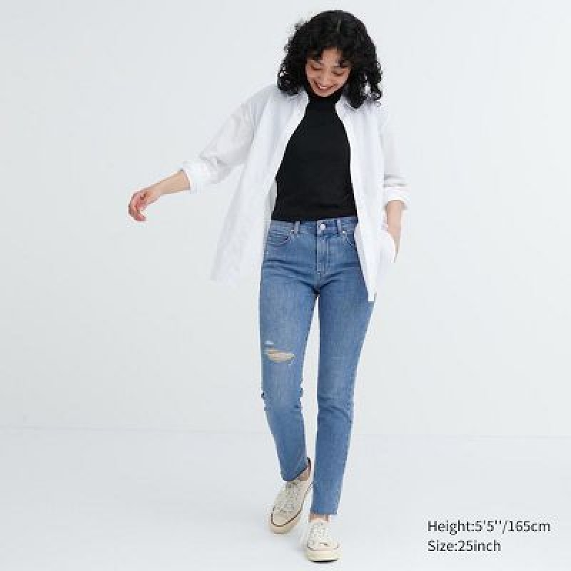 Women Uniqlo Ultra Stretch Distressed Jeans Blue | 9761472