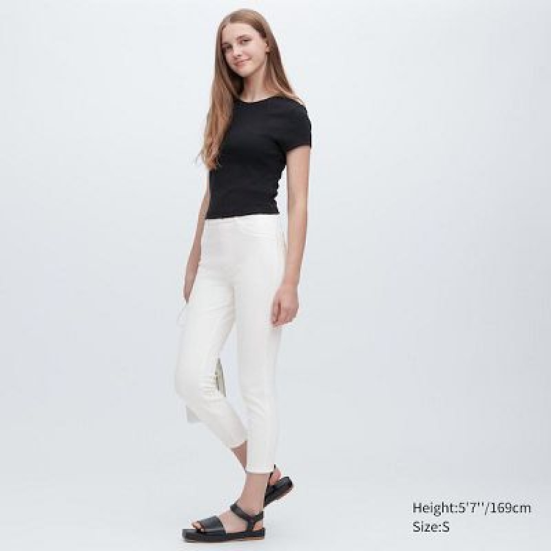 Women Uniqlo Ultra Stretch High-Rise Cropped Leggings White | 8055800